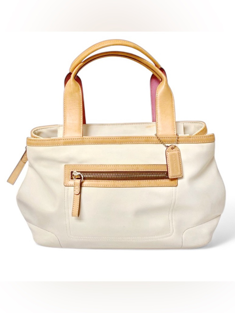 Coach Hampton Mini Tote 4275 White Pink Nylon Leather Strap Y2K Bag